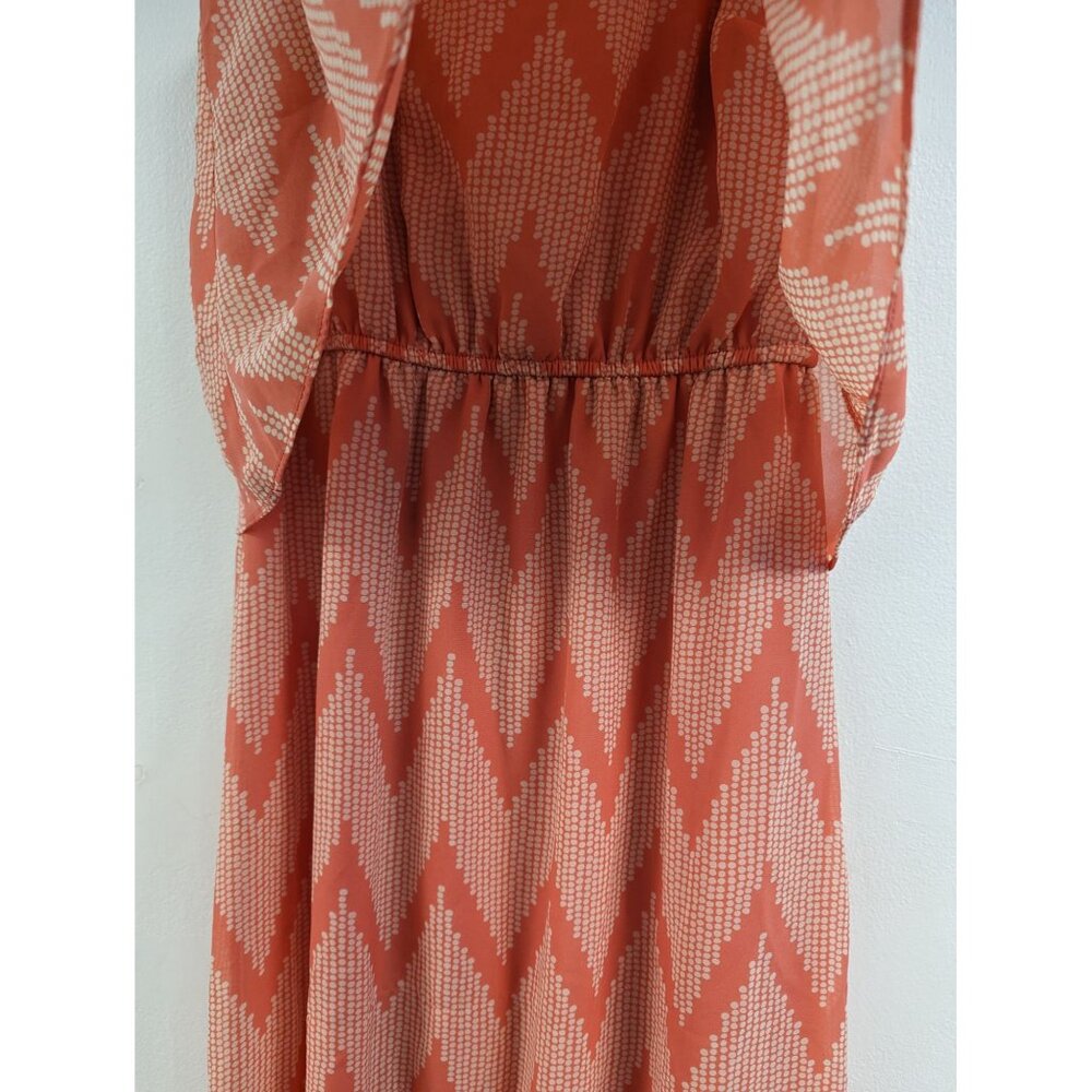 Bisou Bisou Tank Maxi Dress Size 4 Spaghetti Straps Peachy Orange Chevron Stripe - Picture 2 of 8